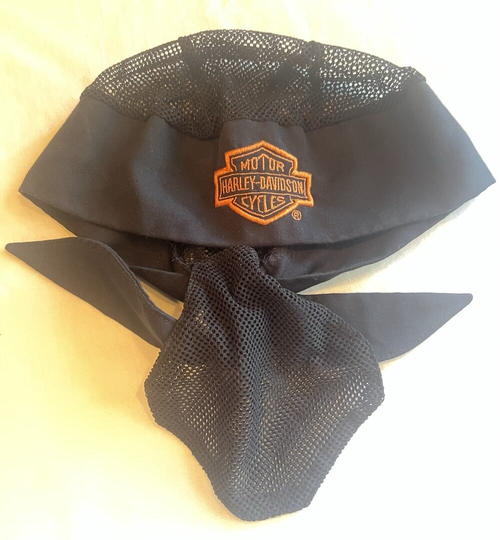 Harley Davidson Black Bandana Vtg Skull Cap Wrap Do Rag Biker Motorcycle